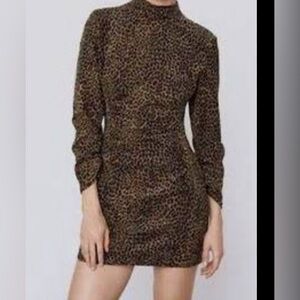 Zara Leopard Print Mini Dress with Ruching  XS